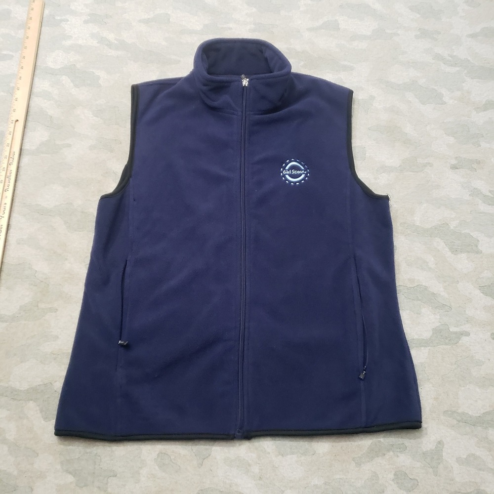 Girl Scouts Vest Womens Large Blue Fleece Full Zip Sleeveless Outdoors